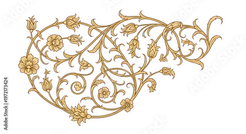 Intricate golden floral embroidery design.