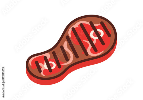Grilled Steak Icon with Grill Marks and Marbling.