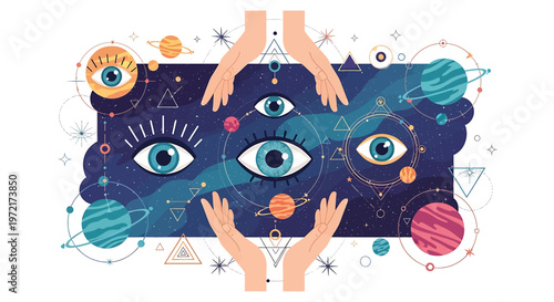 Hands holding a board with eyes.