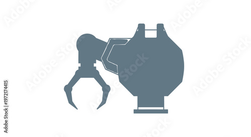 Mechanical Robotic Arm Silhouette Isolated on White Background.