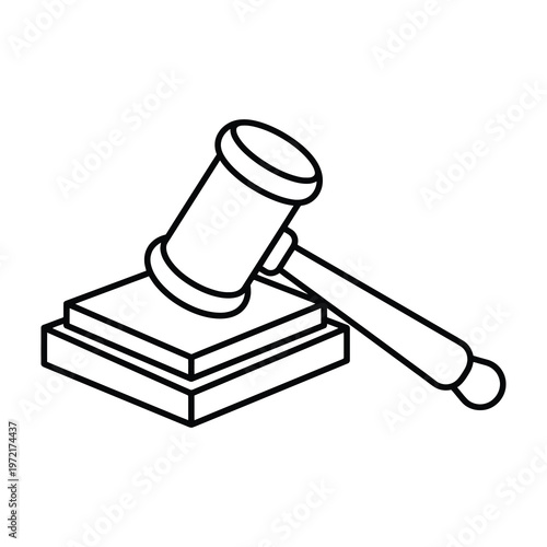 Gavel rests on a sound block in a simple line drawing
