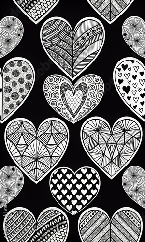 seamless pattern with hearts  black and white