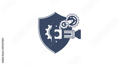 Mechanical Shield with Gears and Cogs Represents Protection and Security.