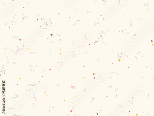 Playful Memphis Style Scattered Confetti Modern Design Pattern