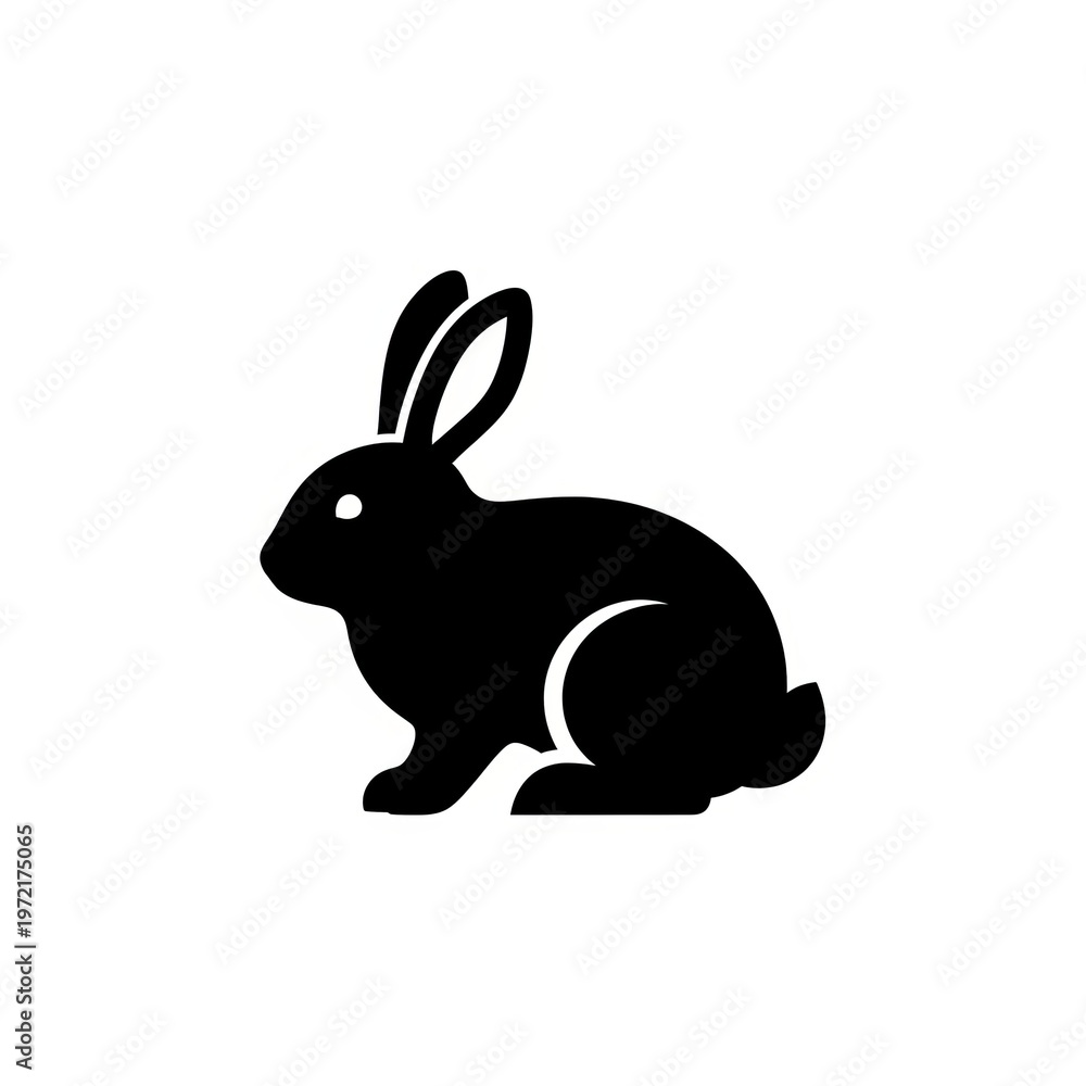 Obraz premium Simple black silhouette of a rabbit on a white background, representing nature and simplicity.