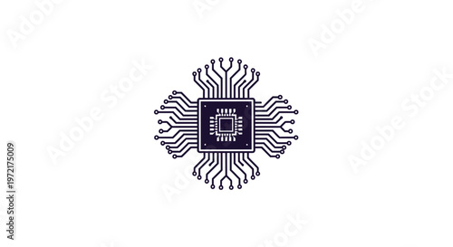 Intricate Microchip Design Depicted on a Clean White Background.