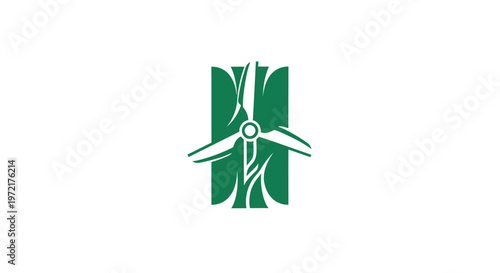 Green Wind Turbine Logo Depicting Renewable Energy Source.