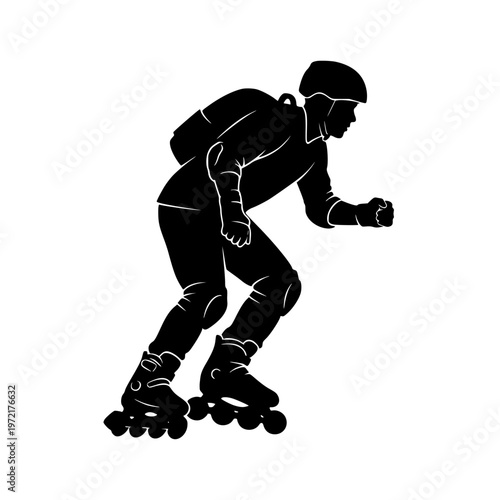Person skillfully rollerblading in a forward-leaning pose