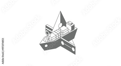 Isometric Illustration of a Cargo Ship with Shipping Containers.