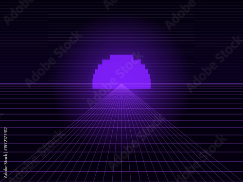 Retrowave Glowing Grid Landscape Cyberpunk Futuristic Wallpaper