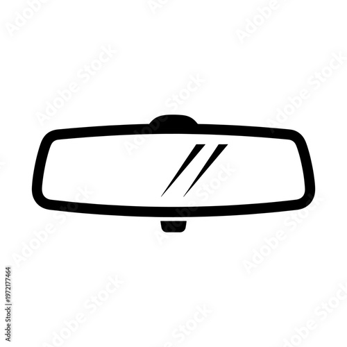 A black outline depicts a car s rear view mirror with internal lines a stark silhouette