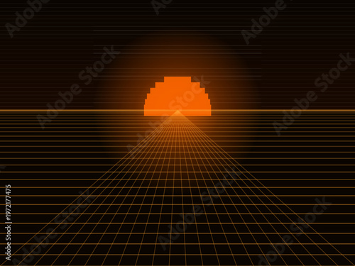 Synthwave Neon Grid Retro 80s Perspective Dark Background