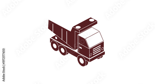 Isometric Illustration of a Tow Truck in Maroon Color on White Background.