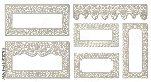 Vintage Decorative Paper Borders with Lace Cutouts – Detailed Ornamental Edge Set Flat Lay Isolated on White Background