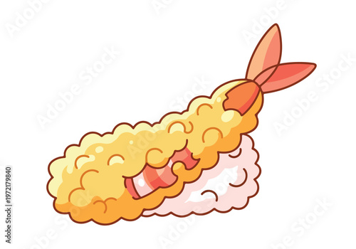 Cute Cartoon Shrimp Tempura Sushi Nigiri.