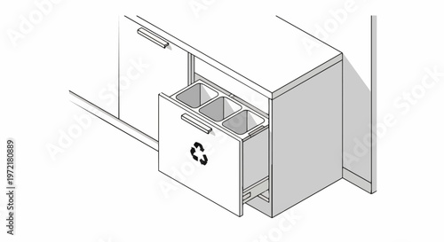 Built-in Kitchen Recycling Bin Pull-out Drawer Illustration