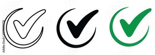 Checkmark Icons: Diverse checkmark icons, representing verification and validation, stand as versatile symbols for affirmation and approval. 