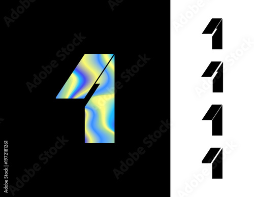 Fluid number 1 with vibrant liquid gradient effect, perfect for logo design, vector illustration 10EPS