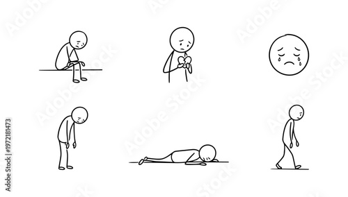Human stick figure actions set vector illustration design element for emotions activities gestures and storytelling concept