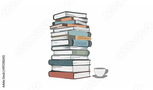 World Book Day creative stacked books with coffee mug playful colorful reading concept cartoon style educational isolated vector illustration set