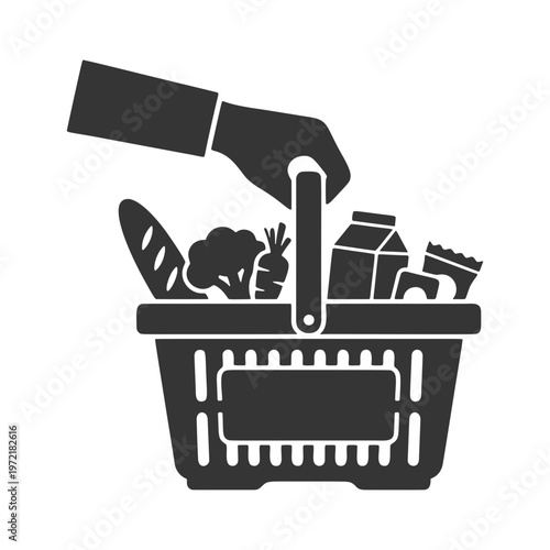 買い物かごを持つ手のシルエットアイコン