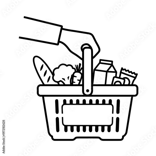 買い物かごを持つ手のラインアイコン