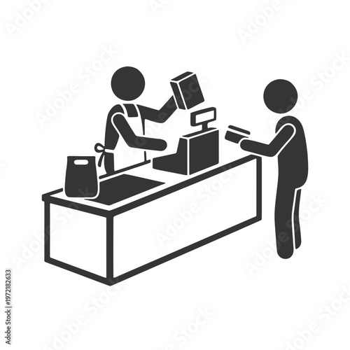 レジ打ちをする人物のシルエットアイコン