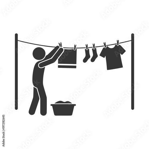 洗濯物を干す人物のシルエットアイコン