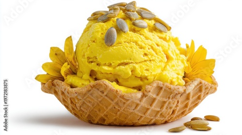 Vibrant sunflower petal ice cream a delicious summer dessert close-up experience