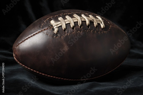 Rugby action dark brown leather ball studio dark background close-up sports passion