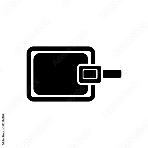 A simple black graphic depicts a memory card with a protective frame a distinct silhouette