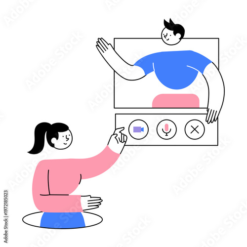 A flat style illustration showing an online meeting