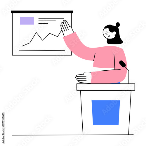 A flat style illustration showing a business conference