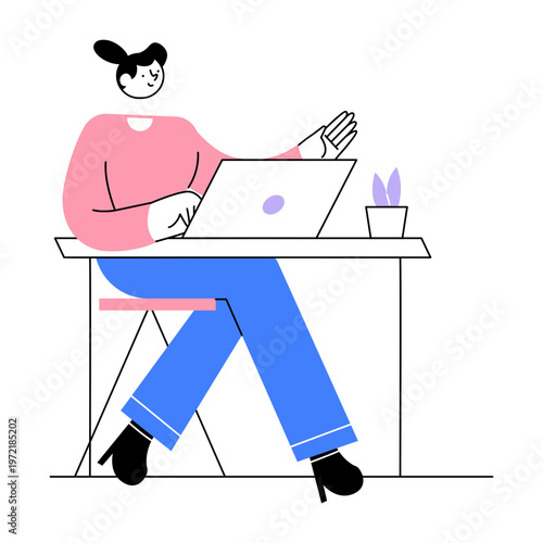 Flat style illustration showing remote work