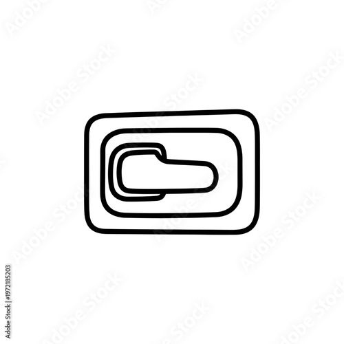 A simple black outline depicts a rectangular shape containing a stylized shoe silhouette
