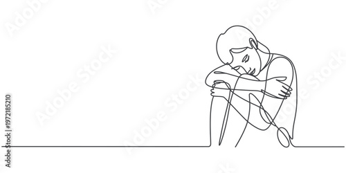 Person hugging themselves continuous one line drawing self love concept