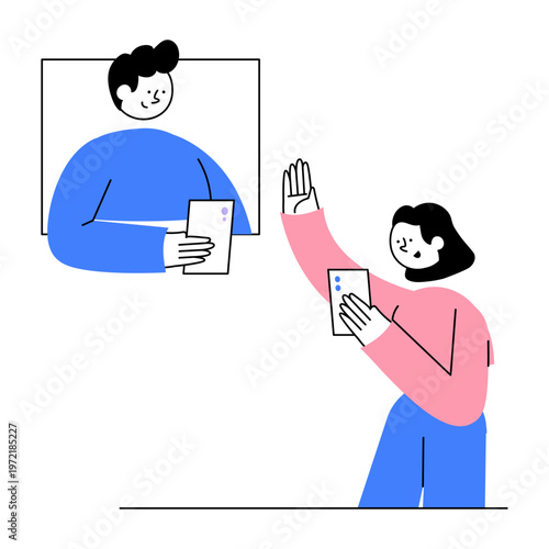 A flat style illustration depicting a video call