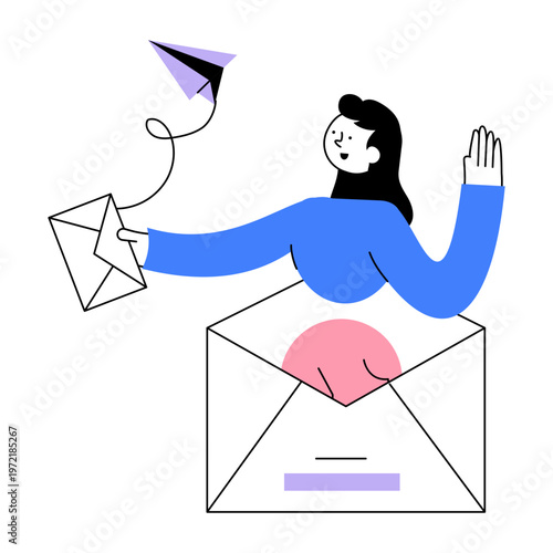 Flat style illustration showing sending mail