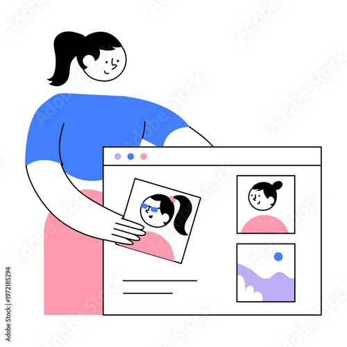 A flat style illustration showing posting photo