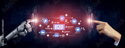 фотографія Visual representation of collaboration between humans and robots, illustrating B2B connections and strategies for digital commerce and innovative business solutions