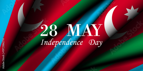28 May Independence Day Of Azerbaijan. Azerbaijan flag and more. Great for cards, banners, posters, social media and more. Black background.   