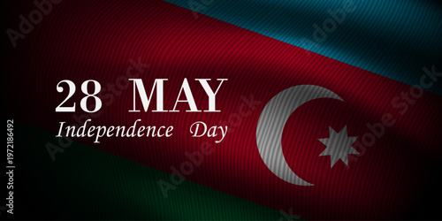 28 May Independence Day Of Azerbaijan. Azerbaijan flag. Great for cards, banners, posters, social media and more. Black background.   