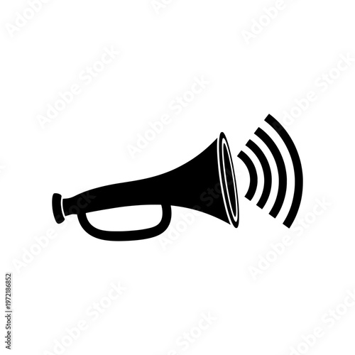 A striking black silhouette of a vintage megaphone emitting sound waves a classic communication tool silhouette