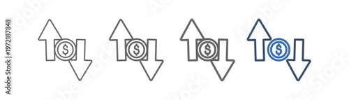 
outline icon set volatility with money design, up down arrows