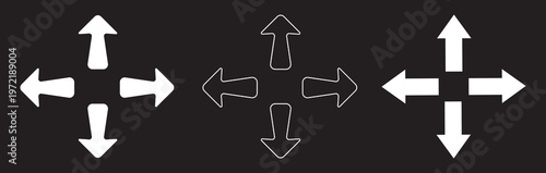Vector art of set of four arrow icons pointing in different directions, ideal for navigation, direction, and user interface design white background.