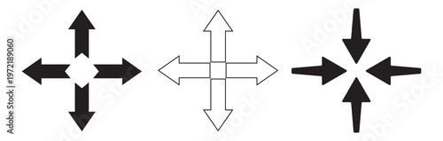Vector art of set of four arrow icons pointing in different directions, ideal for navigation, direction, and user interface design white background.