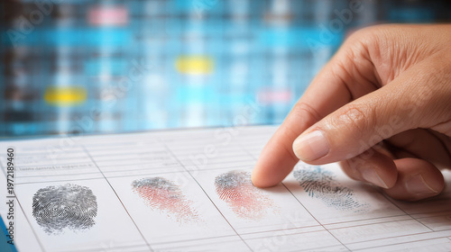Investigation and fingerprint with police form on crime scene, detective work, law enforcement, criminal investigation, forensic analysis, evidence collection, FBI and police report