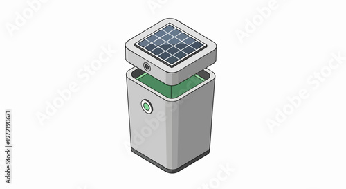 Smart Solar-Powered Waste Bin Isometric Illustration, Modern Eco-Friendly Recycling Container for Smart City Infrastructure and Sustainable Urban Living