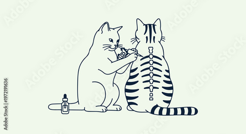 A Creative Illustration of a Cat Tattooing Another Cat's Spine with a Tattoo Gun