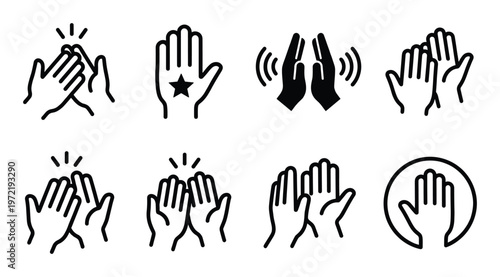 Clapping hands icons set on transparent background for applause and celebration